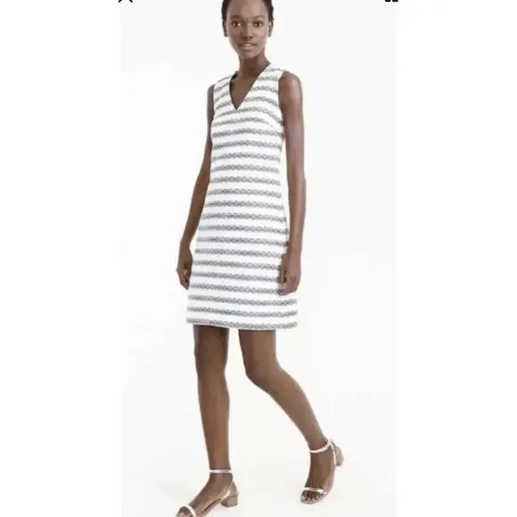 J.Crew Women’s White & Blue Sleeveless V-Neck Back Zip Fit & Flare Dress Size 0 - Picture 1 of 12
